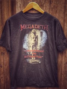 MEGADETH 100% Cotton New Vintage Band T-Shirt (Front View) - Vintage Band Shirts Megadeth Albums, Megadeth T Shirt, Countdown To Extinction, Types Of Cotton Fabric, Vintage Band Shirts, Vintage Band T Shirts, Pit Stains, Shirt Wrinkles, 80s Rock