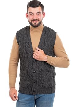 Leading Online Irish Gifts Supplier | SAOL Mens Irish Merino Wool Sweater Shawl Collar Single Button Aran Stitching Welcome To Our eBay Shop Our Feedback Favorite Seller Newsletter Send Message HOME ABOUT US NEW ARRIVALS ENDING SOON CONTACT US FAST & FREE Shipping Satisfaction Guarantee Full After Sales Support 100% Safe & Secure SAOL V-Neck Sweater Vest Men's 100% Merino Wool Cable Knit Sleeveless Cardigan Made in Ireland 100% Premium Soft Merino Wool Traditional Irish Aran Knit Button Front Ve Aran Knit, Sweater Shawl, Sweater Vest Mens, Irish Gifts, Sleeveless Cardigan, Vests Mens, Merino Wool Sweater, V Neck Cardigan, Shawl Collar