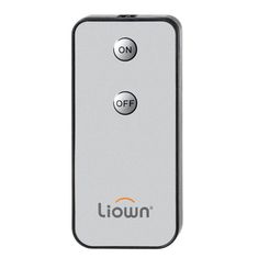 a close up of a remote control on a white background with the word liown written below it