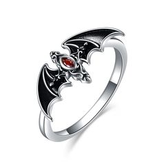 PRICES MAY VARY. 🦇CONCEPT:Bat fly quickly and decisively in the night.As daily ring wear it has a sense of mystery.As hippie rings be fun goth rings.it's perfect animal rings for women in family and friend party. 🦇MATERIAL:it's 925 sterling silver Lovely animal ring,no lead,no nickel,classic and natural,it's comfortable to long-term wearing,no sensitive for skin. 🦇SIZE:bat ring is not adjustable,it's size is 8 size that suitable for women wearing. 🦇GIFT WRAP:come with fine jewelry gift box,, Goth Rings, Goth Cross, Bat Ring, Goth Ring, Animal Themed Jewelry, Classic Diamond Ring, Hippie Rings, Animal Ring, Jewelry Cute