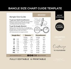 an image of a hand size chart with instructions for how to use the printable