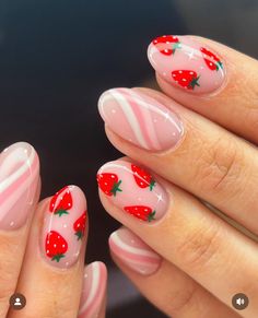 Strawberries Nails, Summertime Nails, Strawberry Nail Art, Strawberry Nail, Strawberry Nails, Berry Nails, Fruit Nails, Fruit Nail Art, Beachy Nails