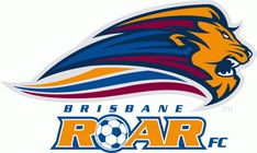 the brisbane roar logo with an orange, blue and yellow lion on it's head