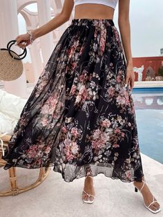 Floral Print Maxi Skirt | EMERY ROSE Leather Flare Skirt, Floral Print Maxi Skirt, Flare Maxi Skirt, Print Maxi Skirt, Maxi Skirt Boho, Womens Maxi Skirts, Floral Maxi Skirt, Printed Maxi Skirts, Vintage Rock