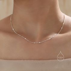 Minimalist Sparkle Disk Chain Choker Necklace in Sterling Silver, Available in Two Lengths, Silver or Gold, Skinny Necklace Dimensions: choose from the drop-down menu: 1.  40cm (16'') 2. 45cm (18'') These necklaces are made with sterling silver with the optional gold plating, they are hypoallergenic.   ------------------------------------------------------- Packaging: All our jewellery comes with our branded velvet bag so your item is ready to be gifted.  To read more about our production proces