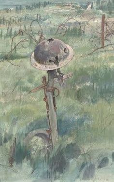 a painting of an old rusty bicycle in the middle of a grassy field with trees