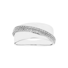 Accessorize with style with this sparkling diamond sterling silver band ring. Accessorize with style with this sparkling diamond sterling silver band ring.Click on this JEWELRY & WATCHES GUIDE to learn about fit, styles, materials and more! Nickel free Metal: sterling silver Packaging: boxed Plating: rhodium Width: 10 mm Finish: polishedDIAMOND DETAILS Total weight: 1/8 ct. Color grade: H Clarity: 11 Shape: round brilliant Setting: micro pave Diamond weights are approximate. Diamond Total Weight Modern Wide Band Rings With Single Cut Diamonds, White Gold Wide Band Stackable Promise Rings, Modern Wide Band Rings With Diamond Accents, Modern Rings With Diamond Accents And Wide Band, Fine Jewelry Bands With Diamond Accents, Elegant Wide Band Ring With Channel Set, Modern Wide Band Jewelry With Diamond Accents, Elegant Wide Band Channel Set Ring, White Gold Open Band Promise Ring