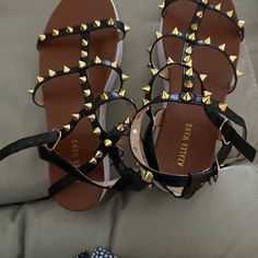 Black With Gold Studded. White Wedge Heal. Never Worn. Manufacturer Tag On Bottom Michael Kors Sandals, Azalea Wang, Black Flip Flops, Rhinestone Flats, Ankle Strap Sandals Heels, White Wedges, Footbed Sandals, Leather Platform Sandals, Black Wedge Sandals