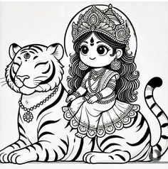 Durga Goddess Drawing Easy, Small Krishna Drawing, Cute Durga Maa Drawing, Lord Durga Drawing, Navratri Doodle, Maa Durga Painting Easy, Devi Durga Drawing, Durga Mata Sketch, Indian Goddess Drawing