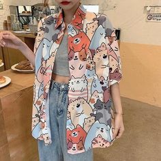 Tony Moly, Kawaii Animals, Summer Clothing, Sleeveless Vest, Beach Shirts, Cat Shirts, Floral Shirt, Button Up Shirt, Summer Wardrobe