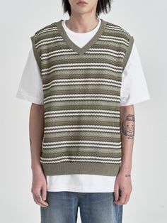 Editor's Notesinexcis’ knit vest gives casual look with stripe pattern and comfortable fit.- V-neck design- Ribbed neckline, armhole, and hem- Comfortable fit- Stripe pattern Measurements(in.)One Size- Shoulder: 18.9in.- Chest: 21.7in.- Armhole: 11.4in.- Length: 25.8in.*Model Info: 6’ 132.3lbs Fitting Size MComposition & Care- 98% Polyester, 2% Spandex- Dry clean recommended- Wash separately in cold waterDesigner- by inexcis Casual Striped V-neck Sweater Vest, Casual Striped Knit Vest, Striped V-neck Vest Top, Striped Knit Sleeveless Sweater Vest, Striped Sleeveless Top For Layering, Sleeveless Striped Tops For Layering, Ribbed Neckline, Sleeveless Vest, Knit Vest