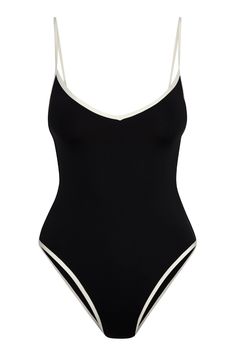 Ravello One Piece - Black/Ivory 80s Swimsuit Vintage, Swimsuits Aesthetic One Piece, Cute 2 Piece Bathing Suits, Black Bathing Suit Outfit, Expensive Swimsuit, Classy Bathing Suits, Swimming Suits One Piece, Sporty Lingerie, 90s Bathing Suit