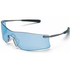 MCR Safety Rubicon T4 Protective Eyewear Aspheric lens design. Spring hinge metal temples. Gel nosepiece. Nylon temple sleeve. Pack of 1 Frameless Frame, 99 Percent, Protective Eyewear, Safety Gloves, Blue Lens, Safety Glasses, Protective Clothing, Style Spring, Blue Lenses