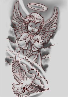 an angel and dove tattoo design