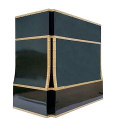 an image of a black and gold box with wood panels on it's sides