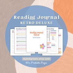 the reading journal is shown on top of a blue circle with text reading journal retro deluxe