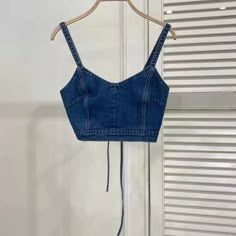 Summer,spaghetti Strap Top,denim Crop Top on Luulla Y2k Corset, Denim Crop Top, Summer Retro, Denim Blouse, Outer Wear, Cropped Style, Strap Tops, Denim Top, Corsets