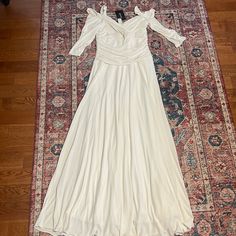 This Would Work For A Casual Or Beach Wedding. It’s Very Flattering On And Well Made. It’s Between A True White And Cream. White Ruched Maxi Dress For Wedding, Printed Satin Dress, Black Bandage Dress, Black Bridesmaids, Dresses Beautiful, Mini Sheath Dress, Black Bridesmaid Dresses, Silk Floral Dress, Denim Shirt Dress