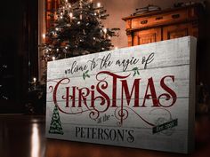 THIS IS A SOLID WOOD PLANK  I also make this design on CANVAS and METAL here: https://www.etsy.com/listing/1549912291/farmhouse-christmas-sign-personalized This solid wood, Family Welcome to the Magic of Christmas sign offers a whitewashed planks look and feel.  I will customize this vintage Christmas sign by integrating your name and established year into the vintage art you see.   - - - - - - - - - - - - - - - - - - - - - - HOW TO ORDER * Select a size * Provide the "NAME" you want on sign * P Design On Canvas, Farm Wall Decor, Vintage Christmas Sign, Christmas Diy Wood, Wood Family, Christmas Wooden Signs, Engraving Ideas, Christmas Prep, Wall Decor Wood