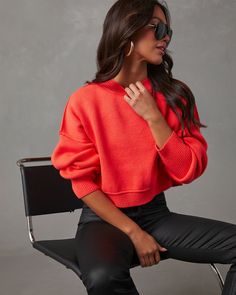 Cropped and incredibly cute for fall, the Stanton Cropped Crewneck Sweatshirt in ivory is exactly what your capsule wardrobe needs! Made from ribbed knit fabric with drop shoulders and exposed seams. Style it with faux leather bottoms or denim. ● Cropped fit ● Crew neckline ● Drop shoulders ● Exposed seams ● Non-stretch ribbed knit fabric ● 54% Cotton 34% Acrylic 11% Polyester Vici Collection, Cropped Crewneck, Wardrobe Needs, Exposed Seams, Coral Blue, Coral Color, Relaxed Style, Crewneck Sweater, Passion For Fashion