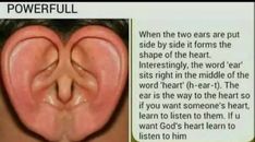 an ear is shown with the words powerful written below it and above it are two ears