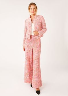 These wide-leg trousers are the perfect piece to polish off your Fall wardrobe. Crafted in a luxe ribbon tweed, the Cater Trousers are a mid-rise with a side zip closure to give you a flattering, clean silhouette. Pair these trousers with the matching Onassis Jacket for a head-to-toe statement look suitable for the boardroom or your next event! High-rise Wide leg Side zipper Fully lined Faux welt back pocket Fabric: Tweed, 90% Polyester; 10% Cotton Care: Hand wash or dry clean recommended Long Shorts, New Arrival Dress, Fall Wardrobe, Wide Leg Trousers, Black Tie, Short Tops, Side Zipper, Side Zip, Wedding Bridal