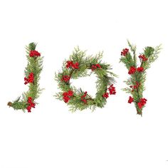 the word joy is made up of evergreen and red berries