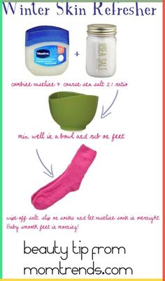 At home winter foot refresher. How to get soft feet. MomTrends.com #beauty #skincare #feet #pedicure Feet Softener Diy, How To Soften Feet Overnight, Coconut Oil For Feet Dry Skin, How To Make My Hands Softer, Softer Feet Tips, Cracked Heels Remedy Overnight, Dry Hands Remedy Overnight, Dry Feet Remedies Overnight, How To Get Soft Hands