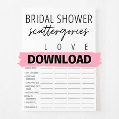 a printable bridal shower scatterer with the words love in black and pink