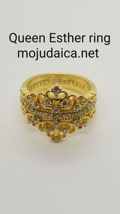 Double crown Queen Esther and Hadassah ring. 14k yellow gold plated sterling silver with CZ stones. Crown Queen, Queen Esther, Cz Stone, Gold Plated Sterling Silver, Gold Plate, Crown, Plating, Yellow Gold, Queen