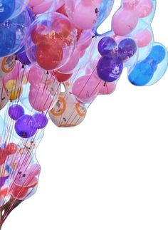 a bunch of balloons floating in the air