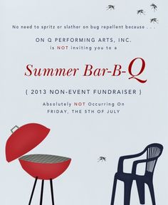 an advertisement for a summer bar - b - q event featuring chairs and a bbq