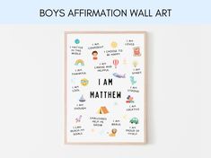 a poster with the words boys affirmation wall art