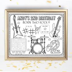 a birthday poster with musical instruments on it