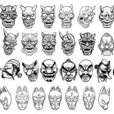 an image of various masks drawn in black and white