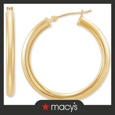 in stock Classic 14k Gold Hinged Jewelry, Classic Hinged Yellow Gold Jewelry, Macy's Elegant Yellow Gold Hoop Earrings, Elegant Macy's Yellow Gold Hoop Earrings, Yellow Gold Hoop Jewelry With Polished Finish, Classic Tarnish Resistant Earrings By Macy's, Classic Tarnish Resistant Earrings From Macy's, Macy's Hoop Jewelry For Formal Occasions, Classic Tarnish-resistant Earrings From Macy's