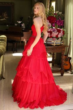 Ava Presley 29131 FALL 2024 Evening collection dress. Ruffle Ball Gown, Homecoming Court, Pageant Interview, Enchanting Dress, Allure Couture, Princess Sleeves, Sherri Hill Prom Dresses, Ruffle Fabric, Sherri Hill Dresses