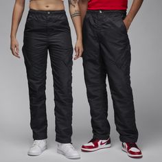 These just may be the pants you've been lookin' for. Made of durable woven material treated with an all-over wash for that worn-in look, they feature angled pockets reminiscent of MJ's famous Diamond shorts. Urban Style Relaxed Fit Parachute Pants With Hip Pockets, Tapered Leg Bottoms With Cargo Pockets For Elevated Casual, Elevated Casual Bottoms With Cargo Pockets, Streetwear Parachute Pants With Patch Pockets And Tapered Leg, Streetwear Tapered Leg Parachute Pants With Patch Pockets, Streetwear Bottoms With Patch Pockets And Tapered Leg, Urban Pants With Pockets And Straight Hem, Straight Leg Bottoms With Cargo Pockets For Elevated Casual, Elevated Casual Straight Leg Bottoms With Cargo Pockets