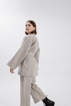 Introducing our Linen Elegant Suit! This stunning ensemble includes a long sleeve shirt and culottes, perfect for creating a chic and sophisticated look. The comfortable suit is crafted from natural linen, ensuring breathability and durability. The wide leg pants add a touch of elegance and versatility to this one-of-a-kind outfit. Our set is designed to flatter every body shape and size, making you feel confident and stylish. Elevate your wardrobe with this timeless and luxurious linen suit that combines comfort with unmatched elegance. KIMONO: Loose fit Dropped shoulders Long sleeves Belt included PANTS: Elasticated waist band Length 95cm/ 38in 2 side pockets Sizes: XS, S, M, L, XL, XXL Custom sizes are available Pay your attention before place the order! You can choose several options: Pants Custom, Kimono Set, Elegant Suit, Linen Kimono, Spring Suit, Linen Suits, Linen Suit, Luxury Linen, Linen Women