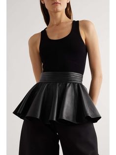 ALAÏA Ruffled leather waist belt | NET-A-PORTER Luxury Corset Belt For Party, Luxury Party Corset Belt, Chic Spring Corset Belt, Chic Belted Corset Belt For Spring, Chic Spring Corset Belt With Removable Feature, Chic Spring Corset Belt With Removable Belt, Spring Leather Corset Belt, Leather Corset Belt For Spring, Chic Belted Corset Belt For Night Out