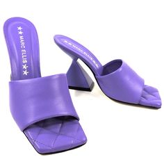 100% Leather Imported Mde In Italy Leather Upper Leather Lining Heel Is 4" Handmade Trendy Party Heels With Leather Sole, Purple High Heel Shoes With Leather Sole, Purple High Heels With Leather Sole, Chic Purple Leather Heels, Elegant Purple Square Toe Heels, Purple Leather Pointed Toe Heels, Purple Leather Heels With Pointed Toe, Luxury Purple Leather Sandals, Purple Leather Square Toe Heels