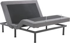 an adjustable bed frame with a mattress attached to the back and footrests on each side