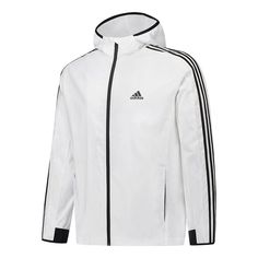 adidas Men's Sport Woven Windbreaker Jacket White GQ0623 Adidas Track Jacket With Three Stripes For Outdoor Activities, Athleisure Outerwear For Sports Events With Three Stripes, Athleisure Outerwear With Three Stripes For Sports, Adidas Three Stripes Sports Outerwear, Adidas Functional Windbreaker With Three Stripes, Adidas Three Stripes Outerwear For Sports Events, Adidas Sports Outerwear With Three Stripes, Adidas Outerwear With Three Stripes For Sports Events, Adidas Sporty Outdoor Track Jacket With Three Stripes