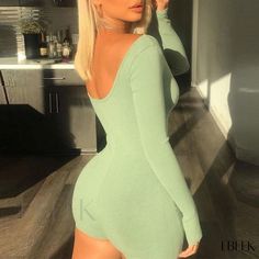 Long-Sleeve Bodysuit with Intricate Cut-Out Detail Early Fall Outfits, Chic Type, Current Fashion Trends, U Neck, Petite Outfits, Casual Fall Outfits, Long Sleeve Bodysuit, Casual Fall, Light Green