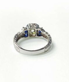 For Sale on 1stDibs - Beautifully handcrafted white old european cut diamond and blue sapphire ring. The details are as follows : Diamond weight : 1.05 carat ( K VS2 ) Diamond White Gold Lab-created Sapphire Ring With Diamond Cut, Blue Sapphire Ring With Rose Cut Diamonds, Emerald Cut, Antique Blue Sapphire Ring In Platinum, Vintage White Sapphire Diamond Ring, Vintage White Sapphire Ring With Diamonds, Diamond Cut Lab-created Sapphire Ring In Diamond White, Classic White Sapphire Ring, Asscher Cut Sapphire Rings With Rose Cut Diamonds, Classic Blue Diamond Ring With Single Cut