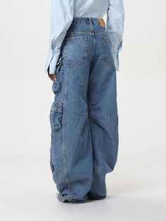 Jeans THE ATTICO Woman color Blue Blue Relaxed Fit Cargo Jeans With Belt Loops, Fitted Blue Cargo Jeans, Fitted Full Length Blue Cargo Jeans, Fitted Full-length Blue Cargo Jeans, Attico Cargo Pants Street Style, Luxury Blue Cutoff Jeans, The Attico Cargo Jeans, The Attico 2022, Types Of Jeans