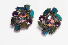 Vintage 1960’s Elsa Schiaparelli Purple Green Aurora Borealis Crystal Earrings Schiaparelli Earrings, Schiaparelli Vintage, Green Aurora Borealis, Green Aurora, Elsa Schiaparelli, Aurora Borealis Crystal, Genuine Love, Purple Crystals, Earrings Vintage