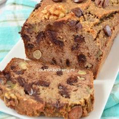 a loaf of chocolate chip banana bread on a plate