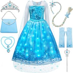 PRICES MAY VARY. Uniquely designed light up princess dress - This princess dress has built-in waterproof LED lights, which are safe and durable and will not come into direct contact with the skin. The light string is embedded in the fabric by hand, so there is no need to install it. Just put in the battery to make the skirt shine and create a fairy-tale atmosphere. It is very suitable for special occasions such as birthday parties, Halloween, Christmas, and parties, making your child the focus o Princess Dresses For Girls, Princess Gloves, Halloween Costume Toddler Girl, Toddler Princess Dress, Light Up Dresses, Dress Up Clothes, Halloween Toddler, Baby Costumes Girl, Princess Halloween Costume