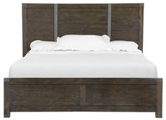 a bed with drawers underneath it and white sheets on the headboard, in front of a white background